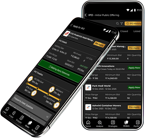 Aetram trading platform displayed across multiple devices showing IPO listings and candlestick charts