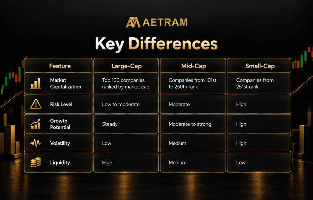Difference between large-cap, mid-cap and small-cap stocks
